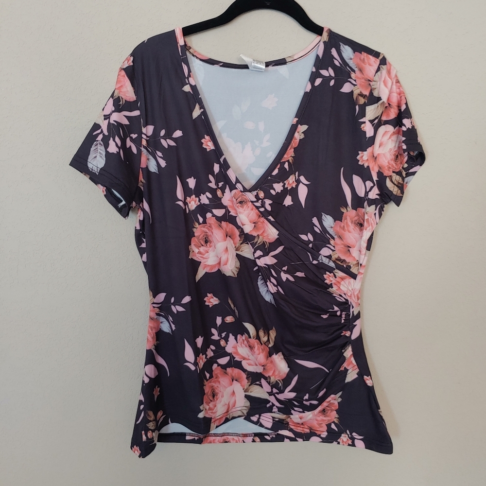 Casual faux wrap floral top